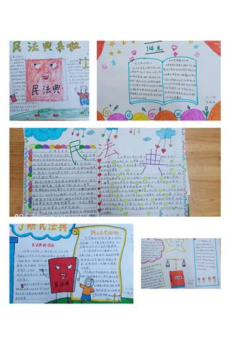 随后 家长和小朋友们对于《民法典》的学习也制作了手抄报进行展示.