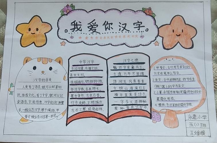 横竖撇捺有乾坤 一点一画成文章 永惠小学五1班汉字手抄报