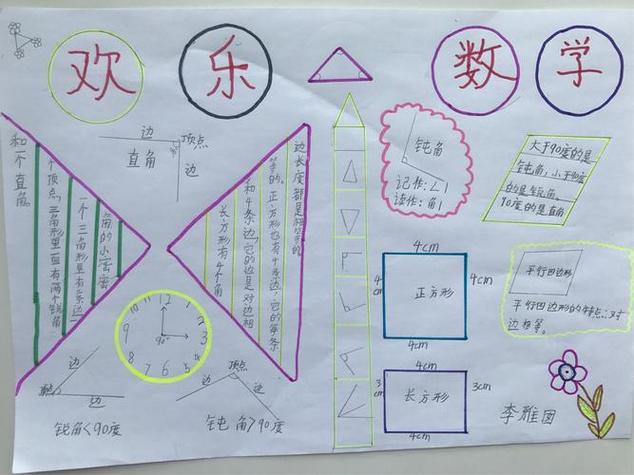 中队数学手抄报《角和图形的知识》 写美篇长方形和正方形都有4条边