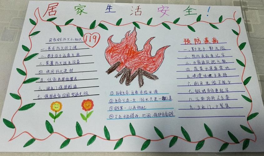 学生利用周末休息时间 制作居家安全手抄报.