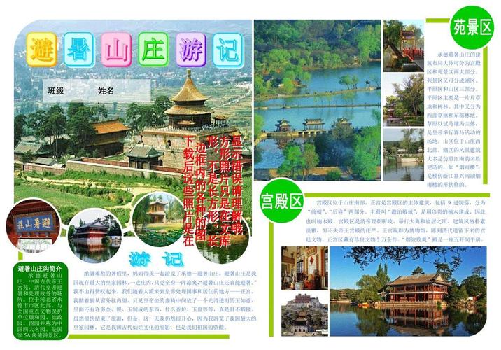 避暑山庄游记553a4旅游电子小报成品 游记电脑手抄报模板 旅行导游