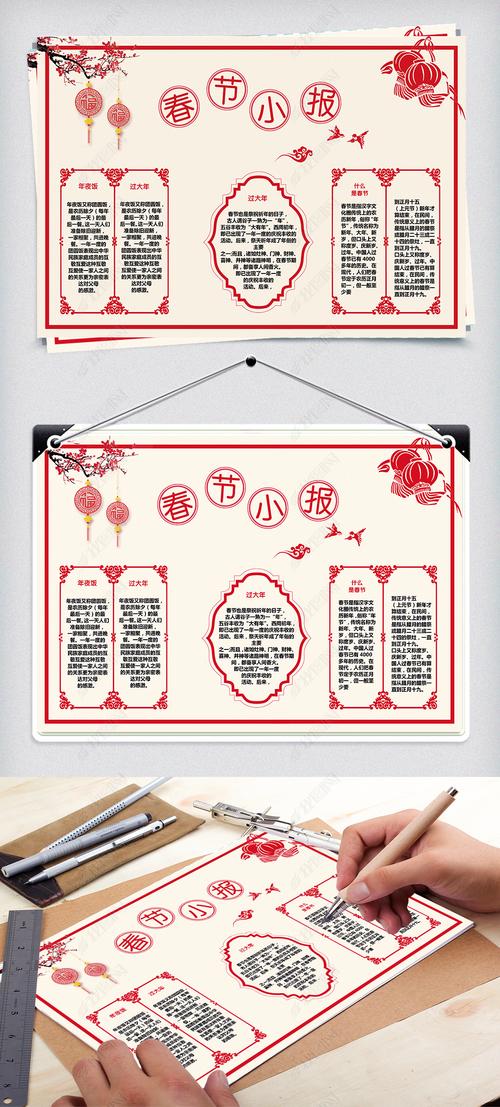 原创中国风剪纸春节手抄报小报word版权可商用