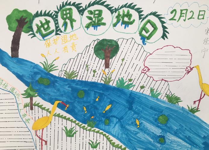 手抄报设计 写美篇以上孩子们的作品很好得突出了标题 世界湿地日