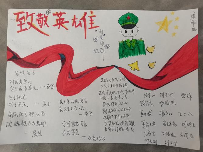 致敬------江北九年制学校八年级二班学生绘制 向英雄致敬 主题手抄报