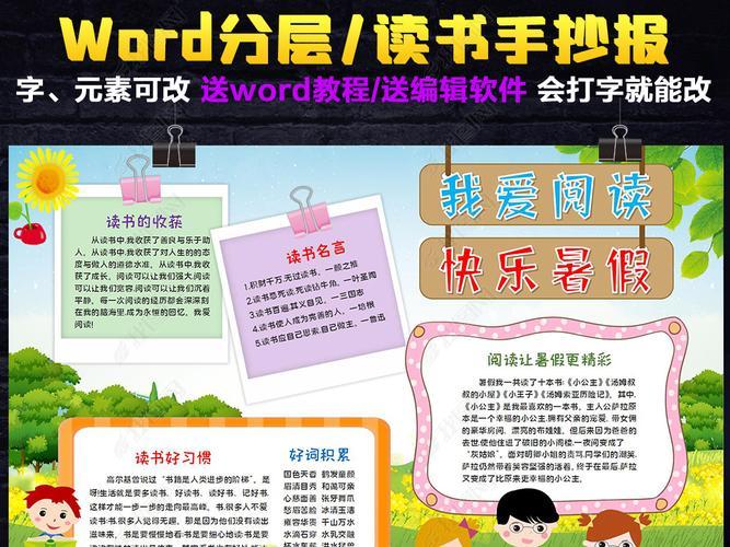 暑假读书小报书香伴暑假小报阅读小报手抄报word模版