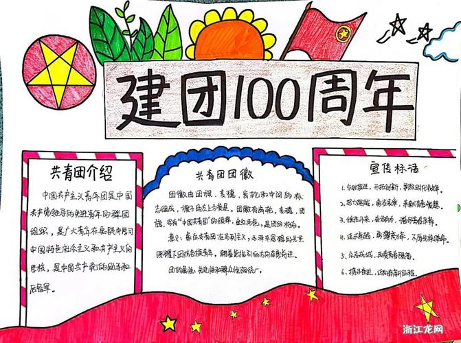 10张 幼儿园纪念建团100周年手抄报绘画