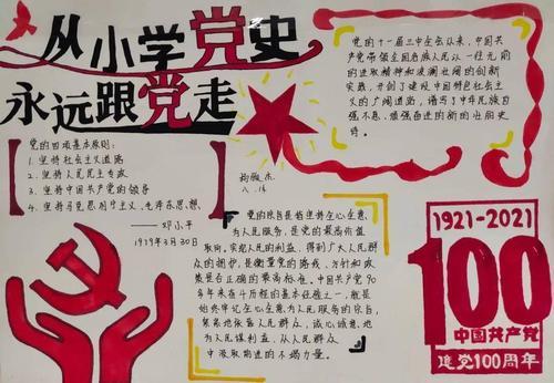 在新学期伊始组织孩子们开展了从小学党史永远跟党走 手抄报展活动