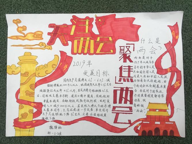 聚焦两会高中政史地组2024年全国两会专题手抄报展朗朗读书声不忘国事