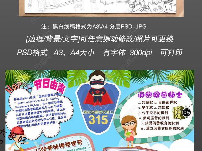 原创ps诚信315消费者权益日打假维权电子小报手抄报版权可商用 原创ps诚信315消费者权益日打假维权电子小报手抄报版权可商用