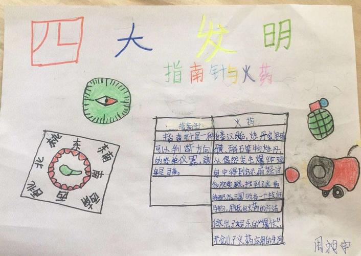 鑫源小学三年级一班5组:古代四大发明手抄报