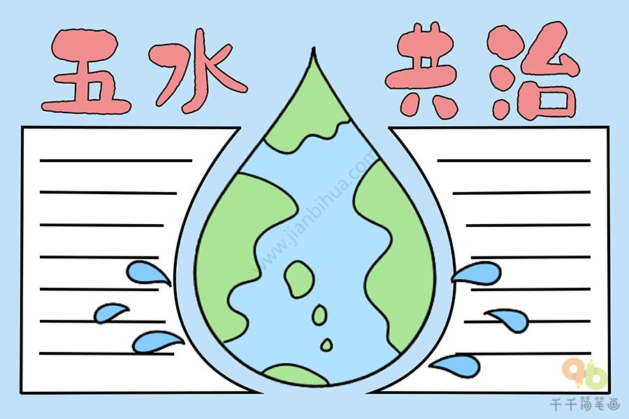 五水共治手抄报内容:五水共治是指治污水 防洪水 排涝水 保供水 抓