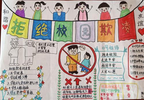 滁州市扬子路小学学生自制抵制校园暴力手抄报青山湖区培英学校开展