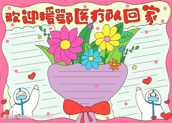 爱心战役携手同行的手抄报绿色简约卡通欢迎英雄回家疫情英雄归来小报
