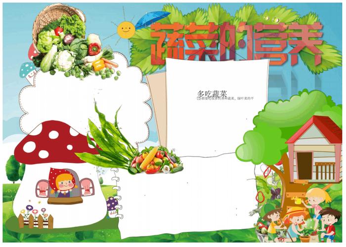 卡通可爱蔬菜的营养小报手抄报模板 第1页
