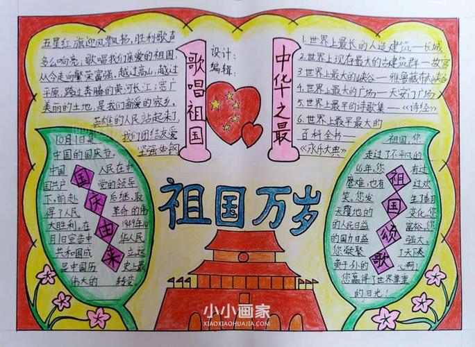 小学生祖国万岁手抄报作品 主题明确 版面清爽 大气 是很不错的国庆手