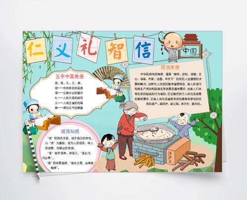 文化小报手抄报word模版关于仁义礼智信传统美德手抄报小学生手抄报